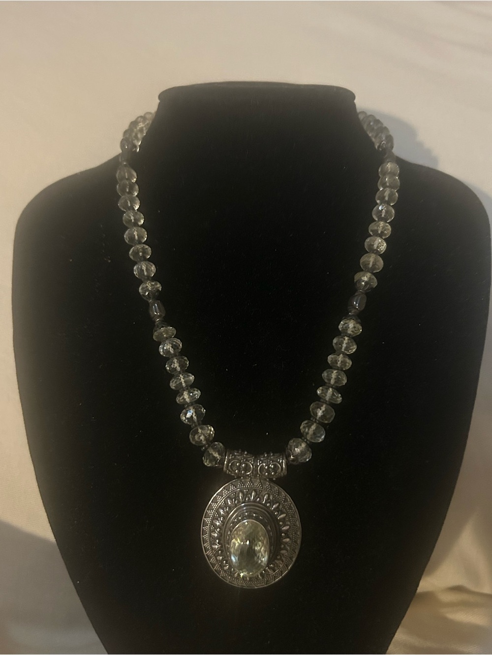Sterling Silver Bohemian Prasiolite Green Amethyst Bead Necklace